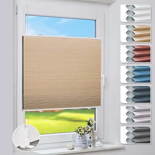 Deswell Plissee Verdunklung Klemmfix Wabenplissee Beige 50x130cm Thermoplissee ohne Bohren für Fenster & Tür, Sonnen-, Sicht- & Schallschutz Wärmeisolierung von Deswell