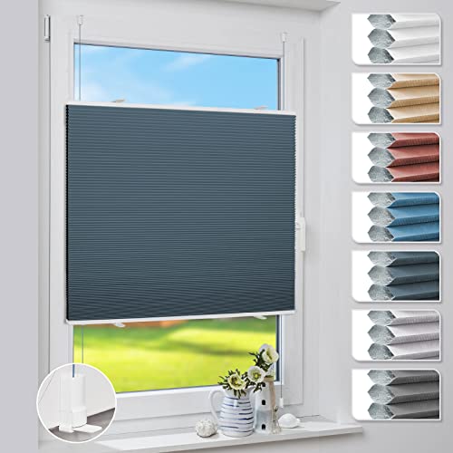 Deswell Plissee Verdunklung Klemmfix Wabenplissee Blau 45x110cm Thermoplissee ohne Bohren für Fenster & Tür, Sonnen-, Sicht- & Schallschutz Wärmeisolierung von Deswell