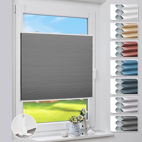 Deswell Plissee Verdunklung Klemmfix Wabenplissee Grau 40x110cm Thermoplissee ohne Bohren für Fenster & Tür, Sonnen-, Sicht- & Schallschutz Wärmeisolierung von Deswell