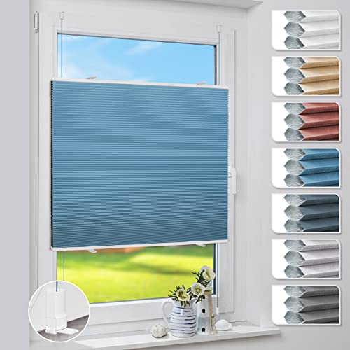 Deswell Plissee Verdunklung Klemmfix Wabenplissee Hellblau 40x130cm Thermoplissee ohne Bohren für Fenster & Tür, Sonnen-, Sicht- & Schallschutz Wärmeisolierung von Deswell