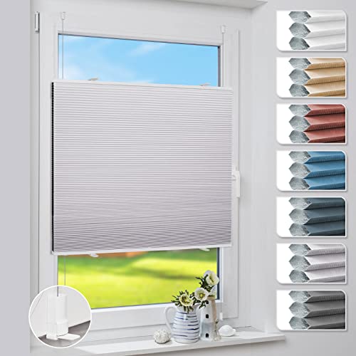 Deswell Plissee Verdunklung Klemmfix Wabenplissee Hellgrau 45x110cm Thermoplissee ohne Bohren für Fenster & Tür, Sonnen-, Sicht- & Schallschutz Wärmeisolierung von Deswell