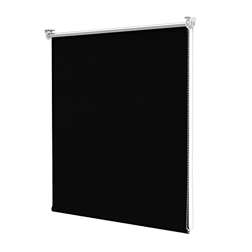 Deswell Verdunkelungsrollo Klemmfix ohne Bohren 110x140cm Schwarz Thermorollo lichtundurchlässig, Klemmrollo Sichtschutz Sonnenschutz für Fenster und Türen von Deswell