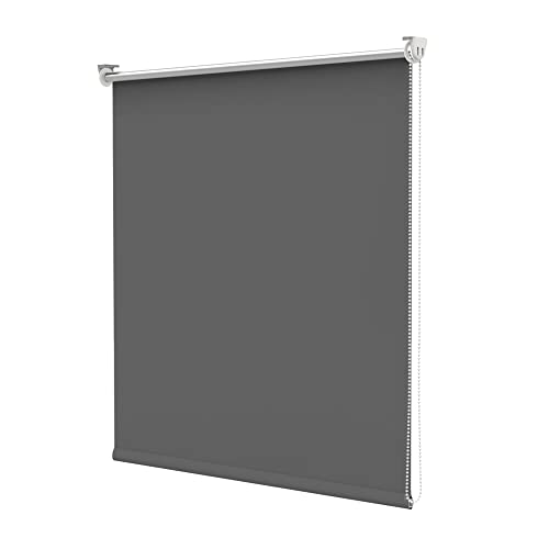 Deswell Verdunkelungsrollo Klemmfix ohne Bohren & mit Bohren Dunkelgrau B95 x H230 cm(Stoffbreite 90cm) Thermorollo Sichtschutz Sonnenschutz, Klemmrollo Wandmontage Seitenzugrollo für Fenster von Deswell