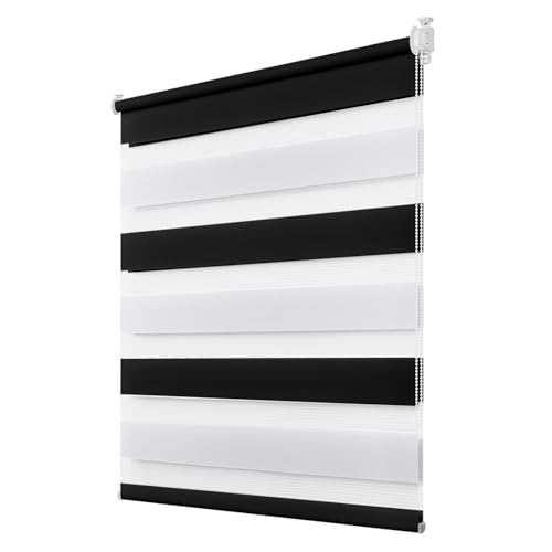 Doppelrollo Klemmfix ohne Bohren 100x150cm(BxH) Schwarz-Weiß, Deswell Rollos für Fenster ohne Bohren, Klemmrollos für Fenster mit Lichtdurchlässig & Verdunkelnd/Höhe Stufenlos Verstellbar von Deswell