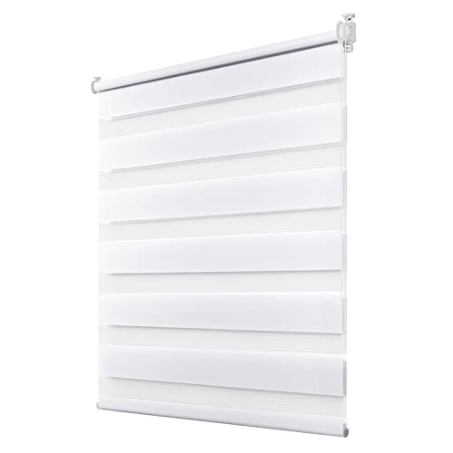 Deswell Doppelrollo Klemmfix ohne Bohren Weiß B40 x H190 cm (Stoffbreite 36cm) Rollos für Fenster ohne Bohren für Fenster mit Lichtdurchlässig & Verdunkelnd/Höhe Stufenlos Verstellbar von Deswell