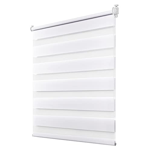 Doppelrollo Klemmfix ohne Bohren 40x190cm(BxH) Weiß, Deswell Rollos für Fenster ohne Bohren, Klemmrollos für Fenster mit Lichtdurchlässig & Verdunkelnd/Höhe Stufenlos Verstellbar von Deswell