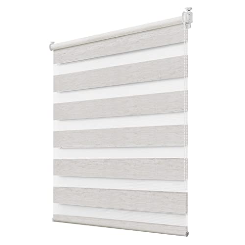 Deswell Doppelrollo Klemmfix ohne Bohren Leinen B65 x H100 cm (Stoffbreite 61cm) Rollos für Fenster ohne Bohren für Fenster mit Lichtdurchlässig & Verdunkelnd/Höhe Stufenlos Verstellbar von Deswell