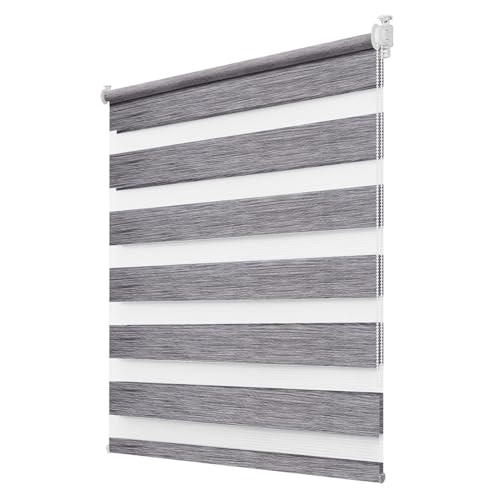 Deswell Doppelrollo Klemmfix ohne Bohren Marmor-Grau B85 x H130 cm (Stoffbreite 81cm) Rollos für Fenster ohne Bohren für Fenster mit Lichtdurchlässig & Verdunkelnd/Höhe Stufenlos Verstellbar von Deswell