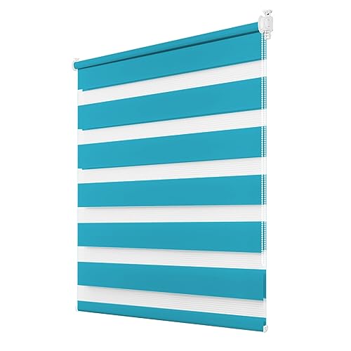 Deswell Doppelrollo Klemmfix ohne Bohren Türkis B85 x H130 cm (Stoffbreite 81cm) Rollos für Fenster ohne Bohren für Fenster mit Lichtdurchlässig & Verdunkelnd/Höhe Stufenlos Verstellbar von Deswell