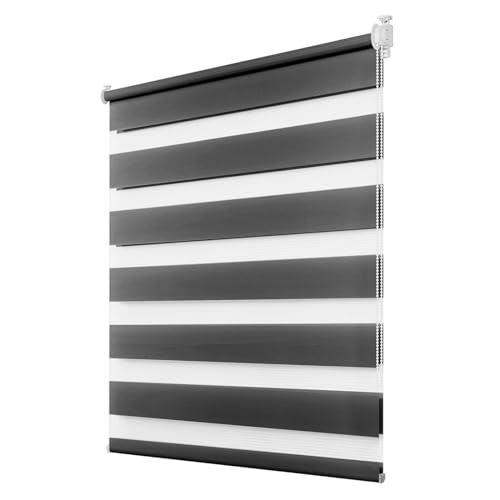 Deswell Doppelrollo Klemmfix ohne Bohren Anthrazit B55 x H120 cm (Stoffbreite 51cm) Rollos für Fenster ohne Bohren für Fenster mit Lichtdurchlässig & Verdunkelnd/Höhe Stufenlos Verstellbar von Deswell
