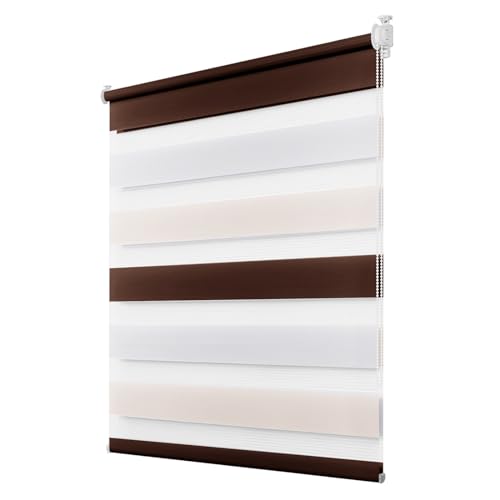 Doppelrollo klemmfix Duo Rollo ohne Bohren,Rollos für Fenster und Tür,lichtdurchlässig und verdunkelnd 70 x 150 cm(BxH) Weiß-Beige-Braun von Deswell