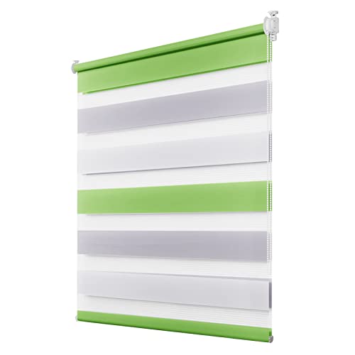 Doppelrollo für Fenster ohne Bohren Duo Rollo klemmfix 105 x 130 cm(BxH) Grün-Grau-Weiß, lichtdurchlässig und verdunkelnd, Seitenzugrollo für Wohnzimmer Küche Büro von Deswell