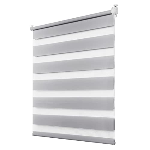 Deswell Doppelrollo Klemmfix ohne Bohren Grau B95 x H130 cm (Stoffbreite 91cm) Rollos für Fenster ohne Bohren für Fenster mit Lichtdurchlässig & Verdunkelnd/Höhe Stufenlos Verstellbar von Deswell