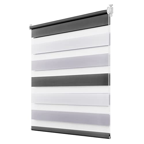 Doppelrollo klemmfix Duo Rollo ohne Bohren,Rollos für Fenster und Tür,lichtdurchlässig und verdunkelnd 55 x 120 cm(BxH) Weiß-Grau-Anthrazit von Deswell