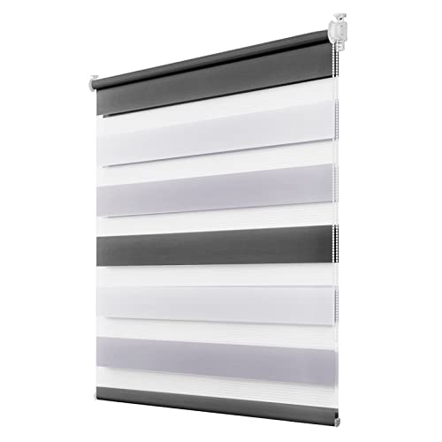 Deswell Doppelrollo Klemmfix ohne Bohren Weiß-Grau-Anthrazit B55 x H120 cm (Stoffbreite 51cm) Rollos für Fenster ohne Bohren für Fenster mit Lichtdurchlässig & Verdunkelnd/Höhe Stufenlos Verstellbar von Deswell