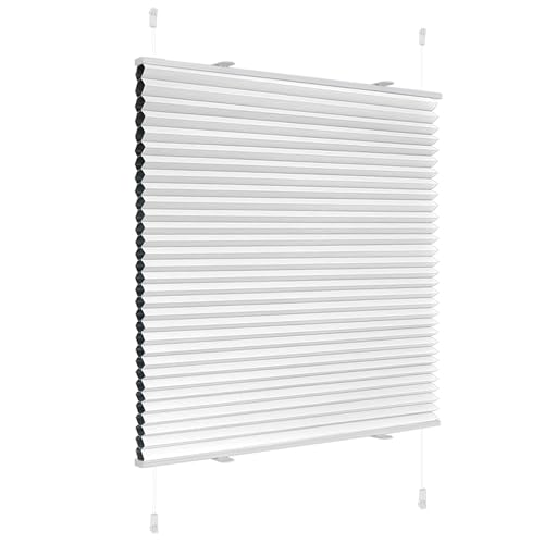 Plissee Verdunklung Klemmfix Wabenplissee B70 x H130 cm Weiß Thermoplissee ohne Bohren Faltrollo für Fenster & Tür, 100% Blickdicht, Sicht- & Schallschutz Wärmehaltung Verdunklungsplissee von Deswell