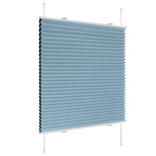 Plissee Verdunklung Klemmfix Wabenplissee B80 x H110 cm Blau Thermoplissee ohne Bohren Faltrollo für Fenster & Tür, 100% Blickdicht, Sicht- & Schallschutz Wärmehaltung Verdunklungsplissee von Deswell