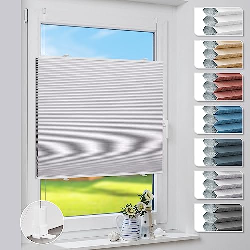 Plissee ohne Bohren Verdunklung Klemmfix Wabenplissee Hellgrau 60x90cm Thermoplissee für Fenster & Tür, Sonnen-, Sicht- & Schallschutz Wärmeisolierung von Deswell