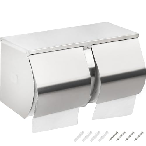 Desyeryamimi Doppelrollen-Toilettenpapierhalter Spender mit Ablage, kommerzielle 2 Rollen nebeneinander, Edelstahl, Toilettenpapierhalter/Spender, Wandhalterung für Badezimmer/Toilette, gebürstete von Desyeryamimi