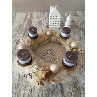 Boho Trockenblumen Adventskranz Beige Gold Lila 30cm Durchmesser von DetailsLiebe