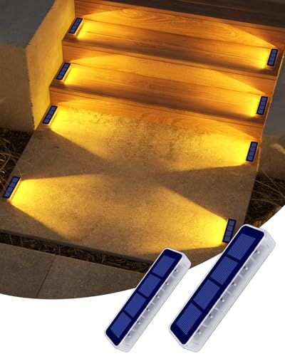 DetarZinLED Solarlampen für Außen Garten, 2 Stück Solar Bodenleuchten Aussen, IP68 Wasserdicht Treppenbeleuchtung Außen, Warmweiß LED Solarleuchten für Treppen, Boden, Stufen, Gartenweg, Terrasse von DetarZinLED