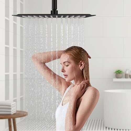 DETBOM Duschkopf Regendusche Schwarz Matt 12 Zoll/30x30cm Quadratisch kopfbrause Edelstahl Anti-Kalk-Düsen Regenbrause Regenduschkopf Groß Decke Duschbrause Wassersparend und 360°Drehbar Verstellbar von Detbom