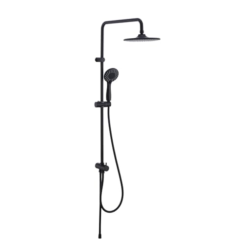 DETBOM Regendusche Duschsystem ohne Armatur Schwarz, Edelstahl Duschset mit Duschstange 98cm, Duschkopf Regendusche 225mm und Handbrause mit 3 Strahlarten Duschbrause Duschgarnitur set von Detbom