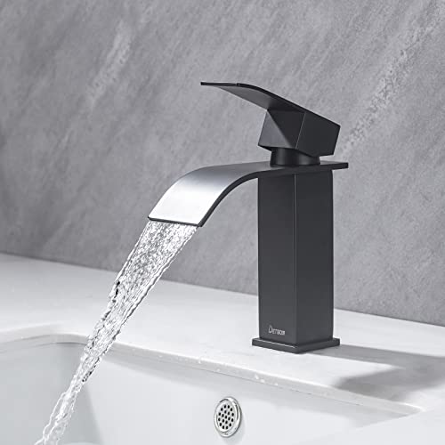 DETBOM Wasserhahn Bad Schwarz, Wasserfall Wasserhahn Edelstahl Waschtischarmatur Mischbatterie Einhebel Wasserhahn Waschbecken Armaturen Für Badezimmer Kaltes und Heißes Wasser von Detbom