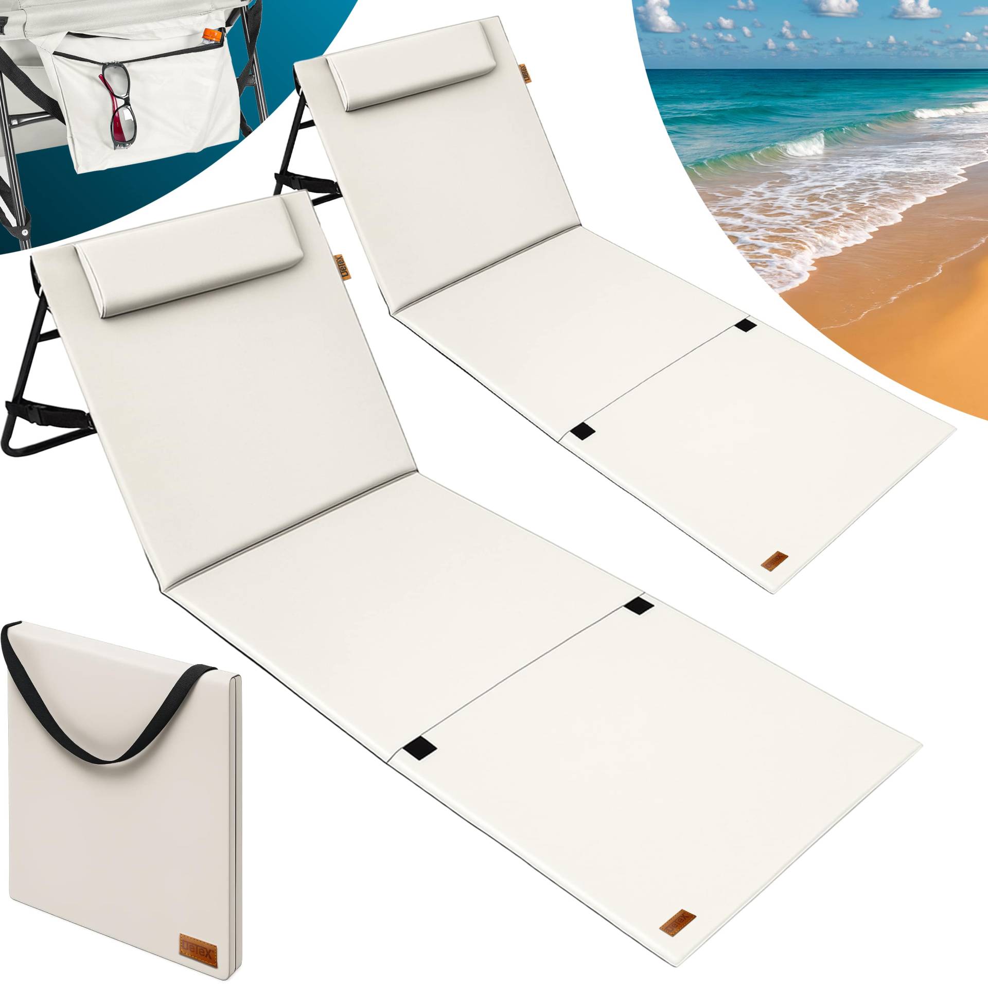 Strandmatte 2er-Set Beige 158x56x46cm gepolstert von Detex®