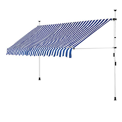 DETEX® Klemmmarkise 200 cm breit Höhenverstellbar Handkurbel UV-beständig Ohne Bohren Wasserabweisend Balkonmarkise Markise Balkon Terrasse Blau Weiß von DeTeX