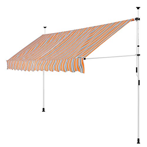 DETEX® Klemmmarkise 200 cm breit Höhenverstellbar Handkurbel UV-beständig Ohne Bohren Wasserabweisend Balkonmarkise Markise Balkon Terrasse Orange von DeTeX