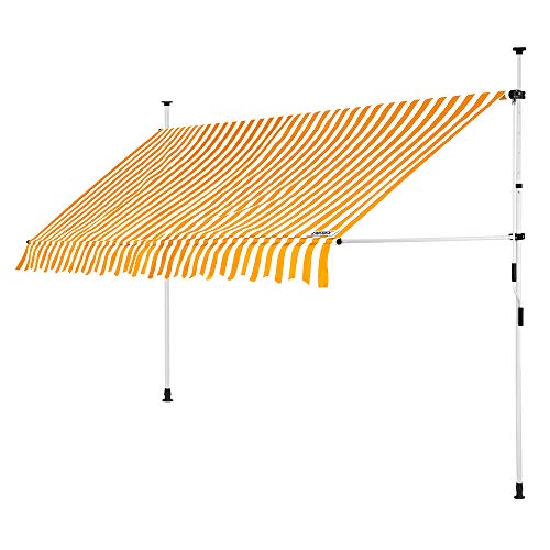 DETEX® Klemmmarkise 350 cm breit Höhenverstellbar Handkurbel UV-beständig Ohne Bohren Wasserabweisend Balkonmarkise Markise Balkon Terrasse Gelb Weiß von DETEX