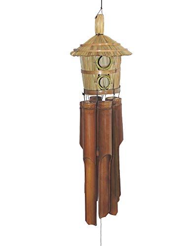 Bambus Windspiel mit Vogelhaus/Vogelnest II längstes Rohr 40 cm Garten-Deko Bambus-Klangspiel mit harmonischem Ton und warmem Klang Feng Shui von SAWA