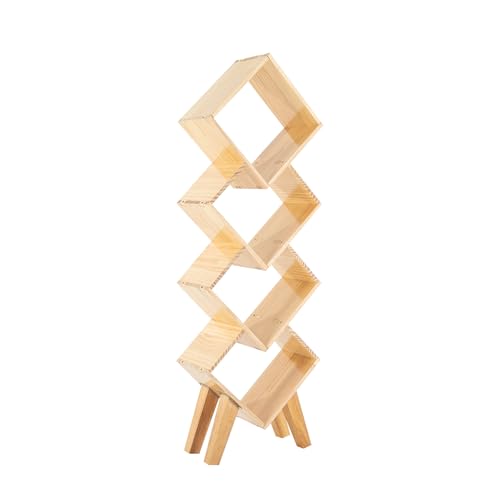 Dettchan 4-stöckiges Log Color Bücherregal, Rhombisch Bücherhalter Holz Baumform Eckregal Aufbewahrungsregal, für Schlafzimmer Wohnzimmer Homeoffice Arbeitszimmer 40 * 19 * 120cm von Dettchan