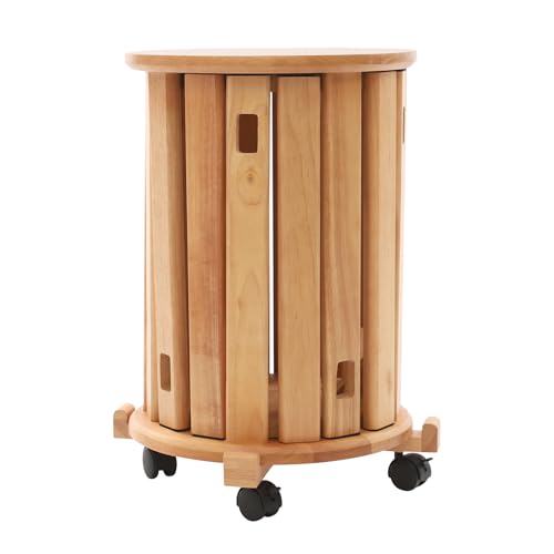Dettchan 4er-Set Kirsche Holzfarbe Multifunktionale Stapelbare Hocker, Rund Stapelbare Holzhocker mit 4 Räder, für Zuhause Büro Wohnzimmern Schlafzimmern Esszimmern 36 * 54cm von Dettchan
