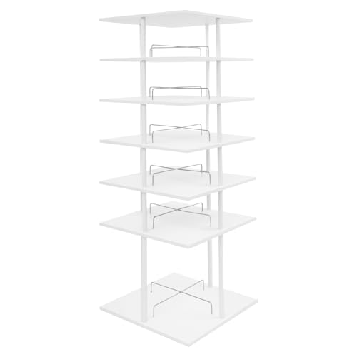 Dettchan 6 stöckiger Weiß Drehbarer Schuhregalturm, 360° drehbarer Schuhaufbewahrungsorganisator Holzschuhregal, für Schlafzimmer Eingang 57 * 57 * 155cm von Dettchan
