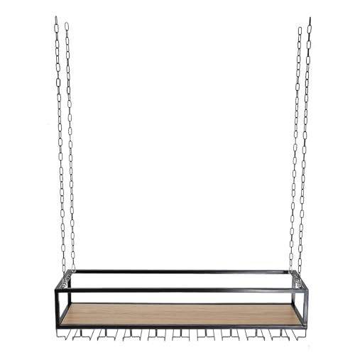 Dettchan Schwarz Hängendes Weinglasregal, Hängendes Weinregal mit Glashalter und Regal Verstellbarer Hängender Weinflaschenhalter, für Bars Restaurants Küchen 100 * 25 * 22cm von Dettchan