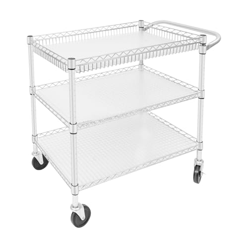 Dettchan Silber Servierwagen mit Rädern, 3 Etagen Teewagen Küchenwagen Tragfähigkeit 150 kg, für Küchen, Hotels, Speisekammern, Wohnzimmer 76 * 46 * 82.6cm Dettchan Silber Servierwagen mit Rädern, 3 Etagen Teewagen Küchenwagen Tragfähigkeit 150 kg, für Küchen, Hotels, Speisekammern, Wohnzimmer 76 * 46 * 82.6cm von Dettchan
