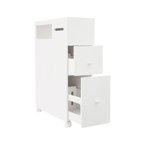 Dettchan Weiß Badezimmerschrank, Holz-Kunststoffplatte Schmales Badezimmerregal Rollcontainer, für Badezimmern, Toiletten, Wohnzimmern, Schlafzimmern 53 * 22.5 * 75cm von Dettchan