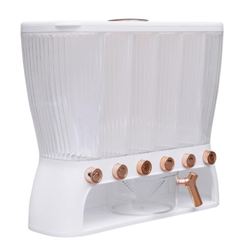 Dettchan Weiß Gold Müslispender, Reisspender Cerealienspender mit 6 Gittern Reisaufbewahrungseimer Getreidespender Körner Lagerung, für Müsli Cornflakes Cerealien 42 * 16.5 * 36cm von Dettchan