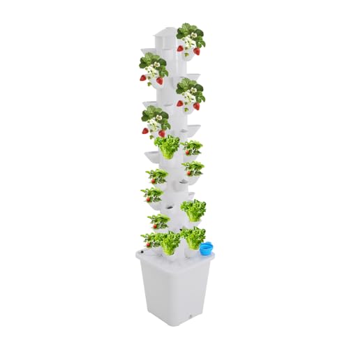 Dettchan Weiß PP Hydroponischer Turm-Anbau-Mechanismus, 20L Hydroponischer Anbau-Kit 45-Pod Hydroponischer Mechanismus, für Wohnzimmer Balkon Garten von Dettchan