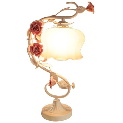 Dettchan Weiß Tischlampe, Nachttischlampe Nachtlicht Büro Nachttischlampe Schöne Handgemachte Keramik Rose Form Tischleuchte mit LED, für Büro Wohnkultur von Dettchan