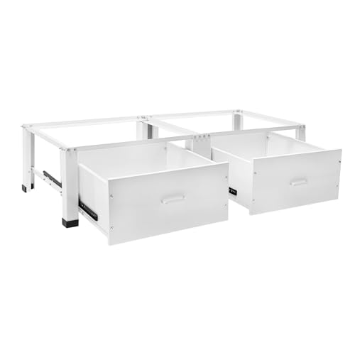 Dettchan Weiß Waschmaschinenuntergestell, Doppeluntergestell für Waschmaschine und Trockner, Waschmaschinenuntergestell mit 2 Schubladen für Wäschereien, Diensträume, Heimkeller 126 * 54 * 32 cm von Dettchan