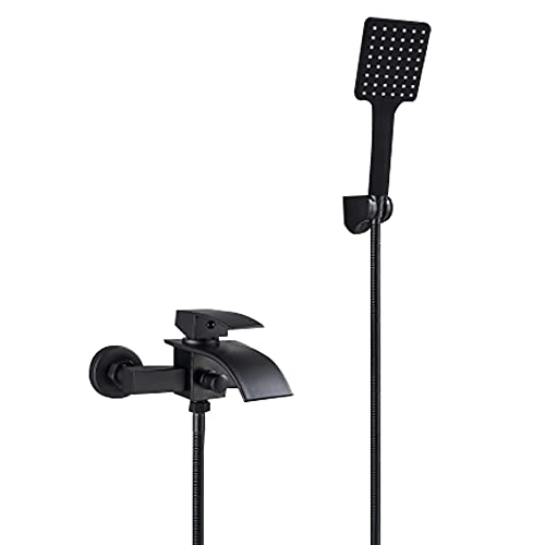 Schwarz Badewannenarmatur Wasserfall Set, Mischbatterie Wannenarmatur Badezimmer Duscharmatur mit Handbrause und Wasserhahn Brause Badewanne Dusche Wasserhahn Mischbatterie von Dettchan