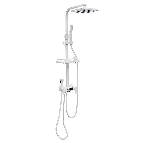 Weiß Duschsystem, Regendusche Massage Duschset Duscharmatur mit Handbrause Einbauregal Einstellbare Höhe 70-115cm, für Bäder, Hotels von Dettchan