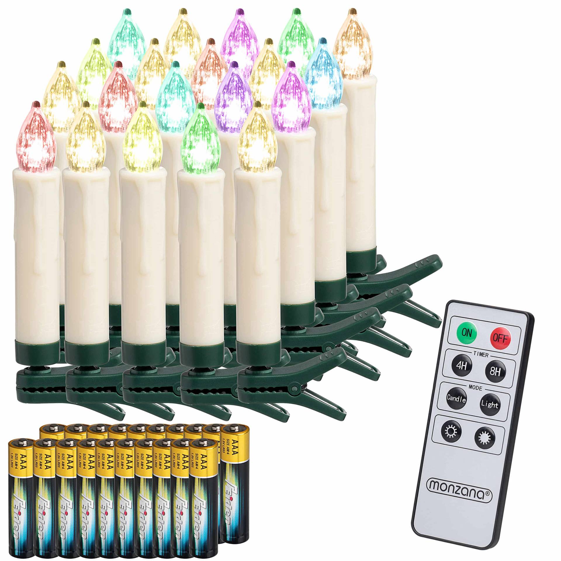 LED Weihnachtsbaumkerzen 20er-Set Mehrfarbig mit Batterien von monzana®