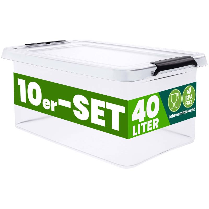 Aufbewahrungsbox 10er-Set Transparent 58x39x26cm 40L stapelbar von Deuba®