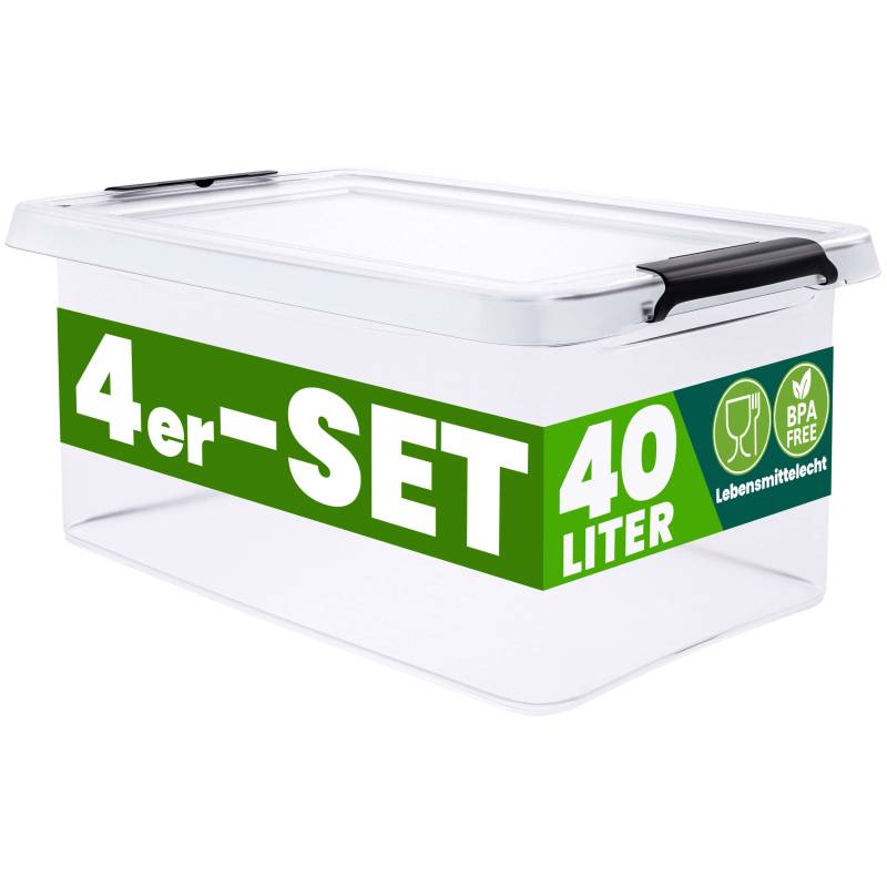 Aufbewahrungsbox 4er-Set Transparent 58x39x26cm 40L stapelbar von Deuba®