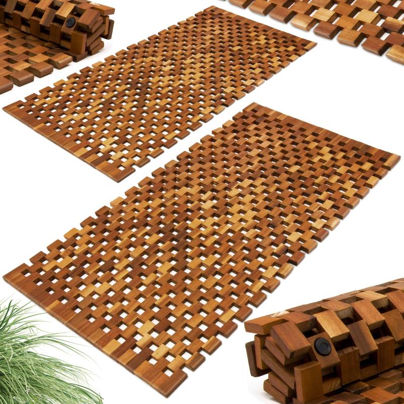 Badematte 2er-Set Akazie Mosaik FSC®-zertifiziert von Casaria®