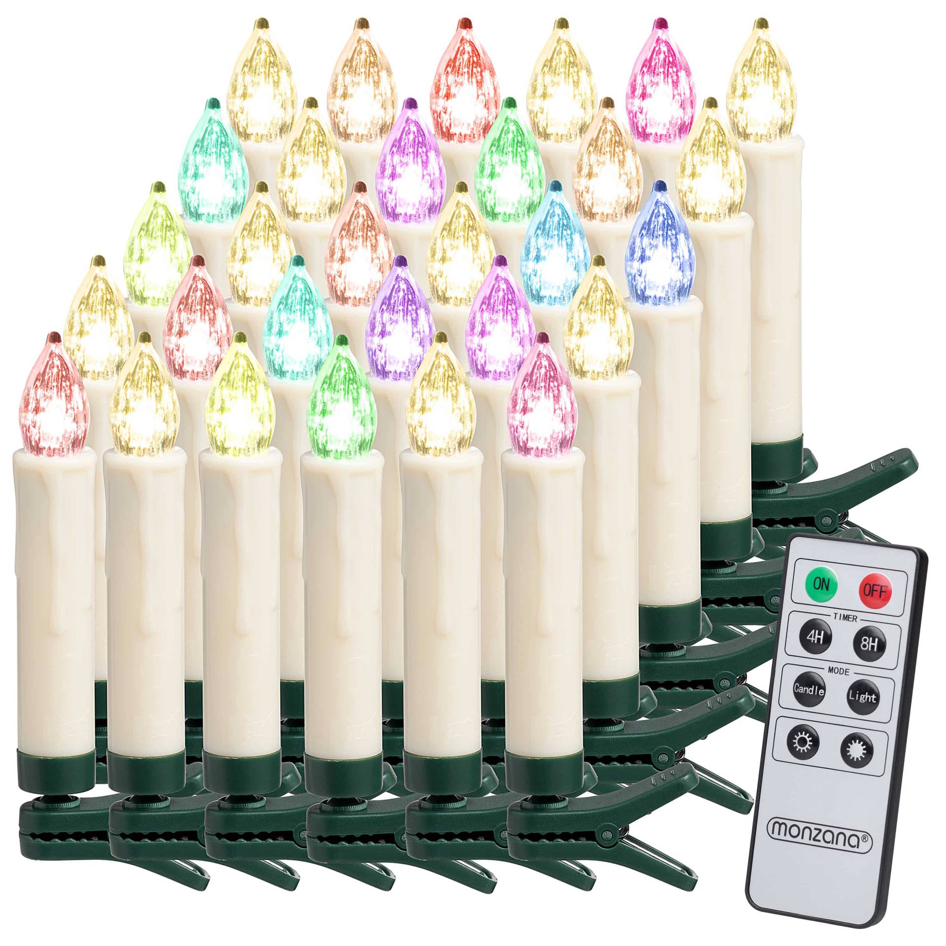 LED Weihnachtsbaumkerzen 30er-Set Mehrfarbig mit Fernbedienung von monzana®